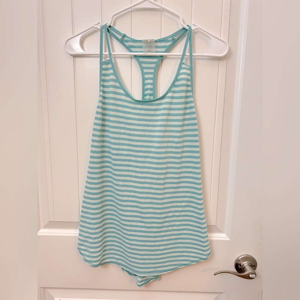 Calia Womens Aqua And White Striped Sleeveless Tank Top Size medium